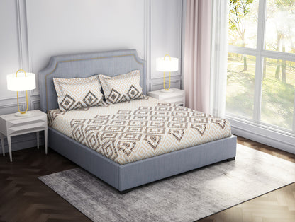 Geometric Beige Microfiber Double Bedsheet - Welspun Forever By Welspun