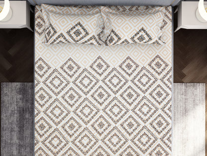 Geometric Beige Microfiber Double Bedsheet - Welspun Forever By Welspun