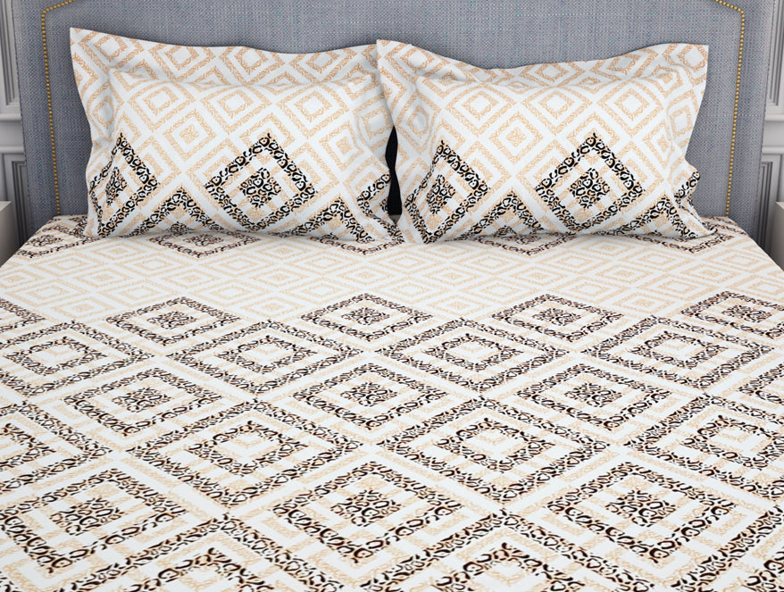Geometric Beige Microfiber Double Bedsheet - Welspun Forever By Welspun