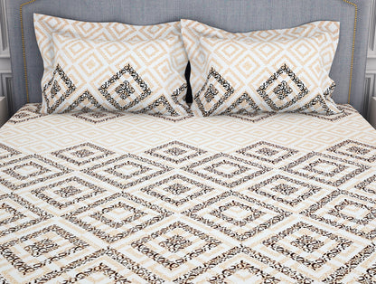 Geometric Beige Microfiber Double Bedsheet - Welspun Forever By Welspun