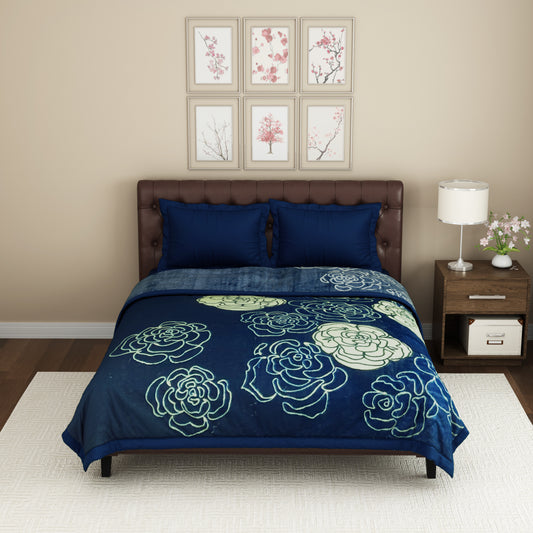 Floral Blue Blanket Mink - Mellow By Welspun