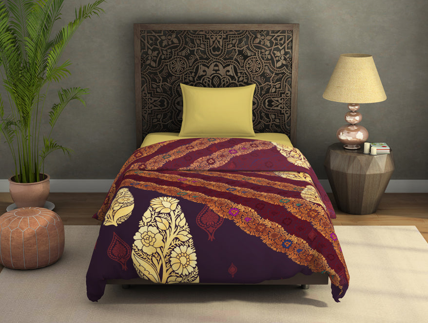 Floral Dark Red Fleece Blanket - Benarsi - Rangana By Spaces