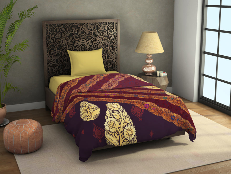 Floral Dark Red Fleece Blanket - Benarsi - Rangana By Spaces