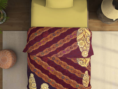 Floral Dark Red Fleece Blanket - Benarsi - Rangana By Spaces