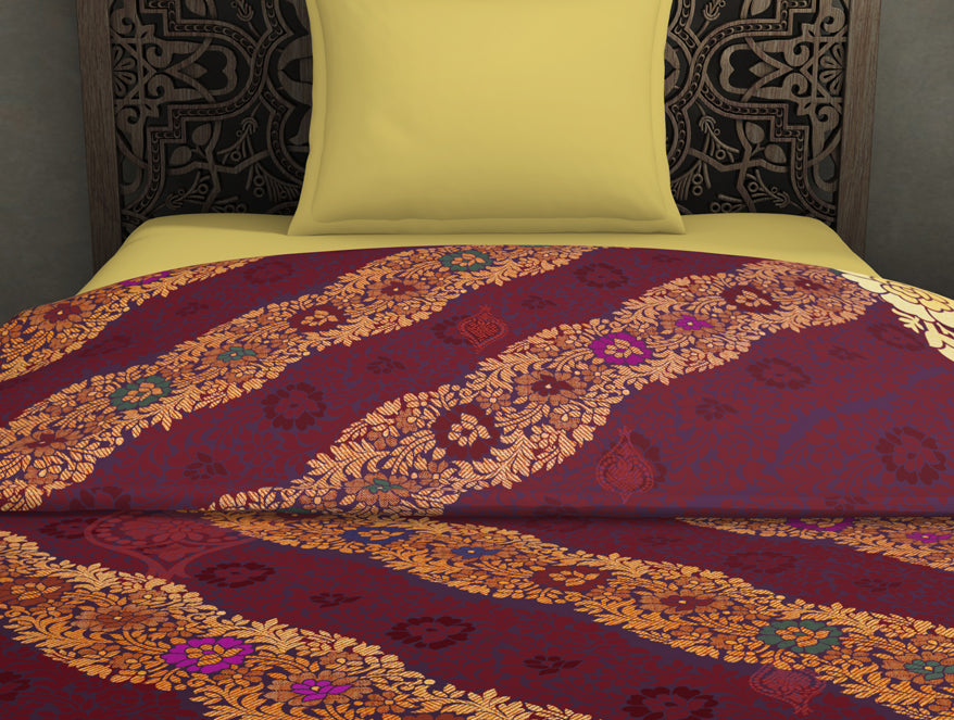Floral Dark Red Fleece Blanket - Benarsi - Rangana By Spaces