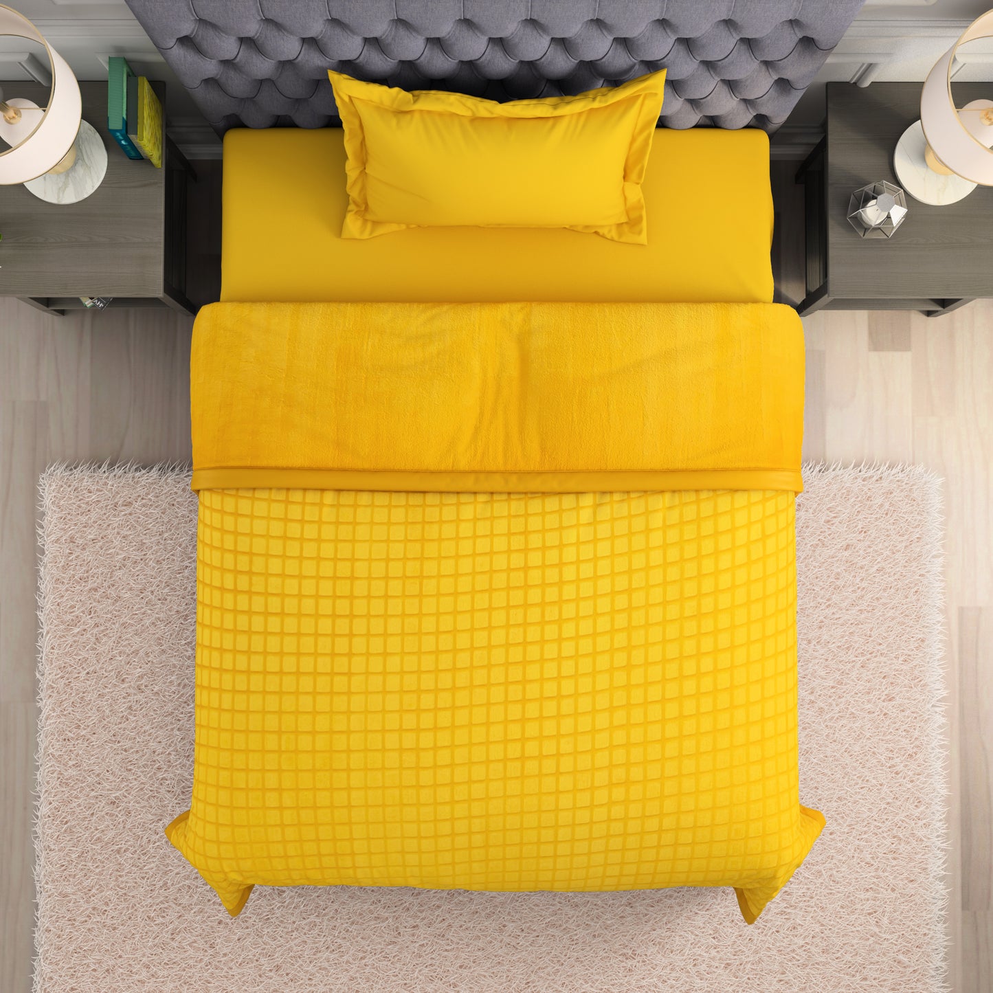 Geometric Calendula - Yellow Fleece Blanket - Haven By Spaces