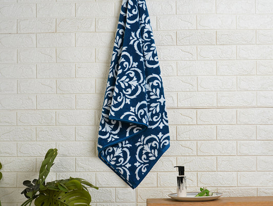 Navy Peony - Dark Blue 100% Cotton Bath Towel - Mirabella By Spaces