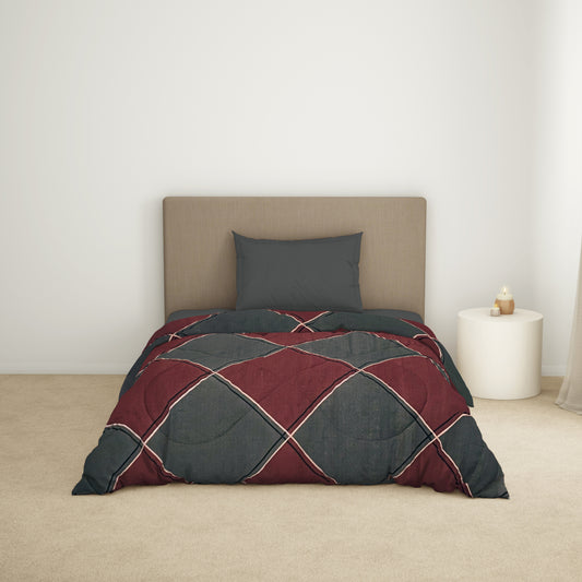 Geometric Maroon Microfiber Shell Single Quilt / AC Comforter - Bliss By Welspun