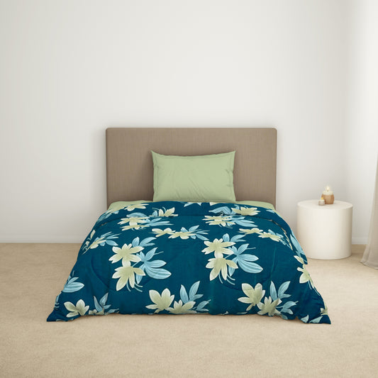 Floral Dark Blue Microfiber Shell Single Quilt / AC Comforter - Bliss By Welspun