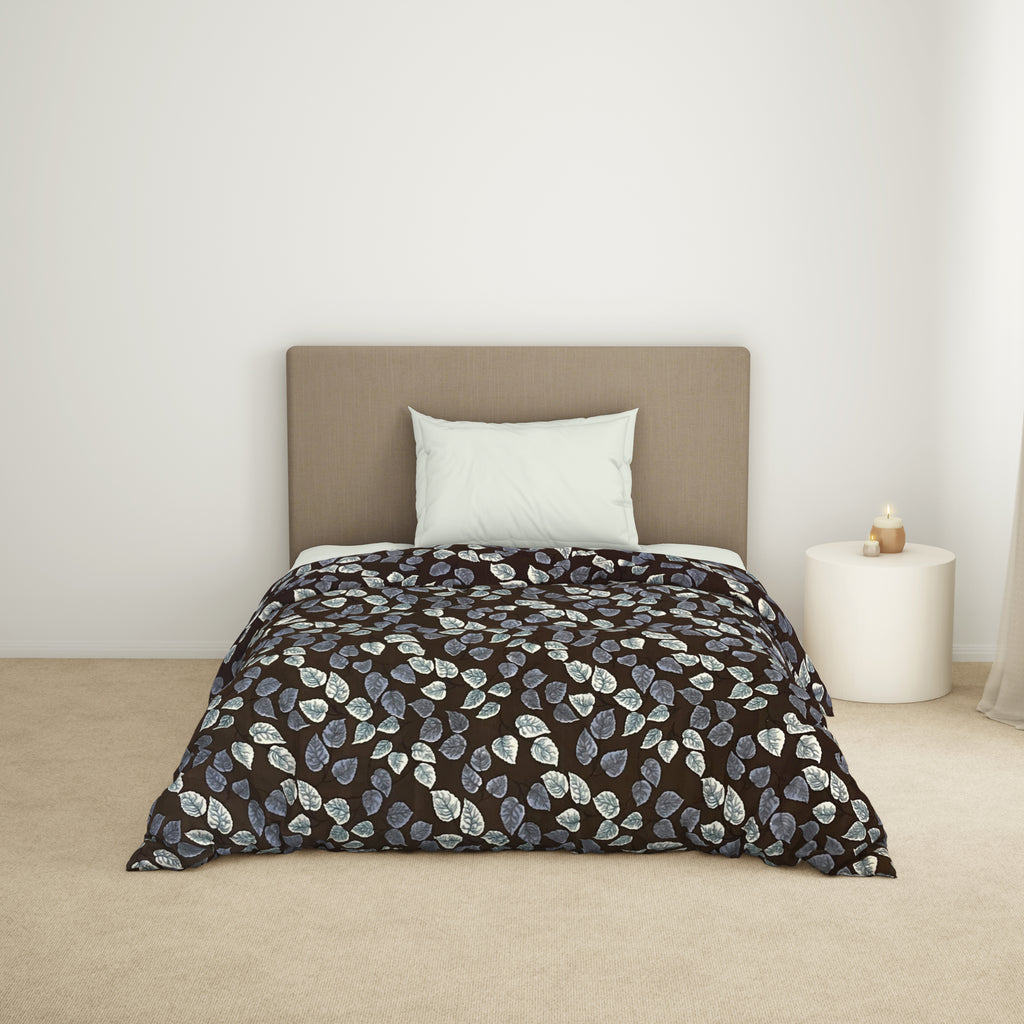 Floral Dark Brown Microfiber Shell Single Quilt / AC Comforter - Bliss By Welspun