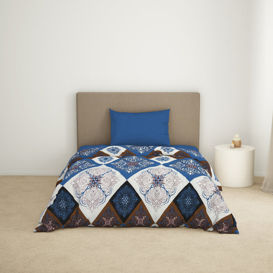 Ornate Blue Heaven - Dark Blue Microfiber Shell Single Quilt / AC Comforter - Bliss By Welspun