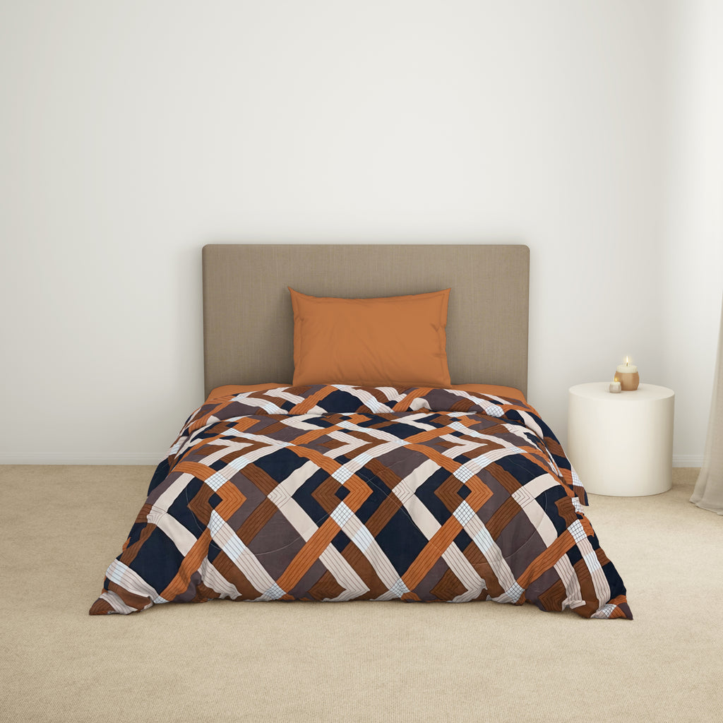 Geometric Brown Microfiber Shell Single Quilt / AC Comforter - Bliss By Welspun