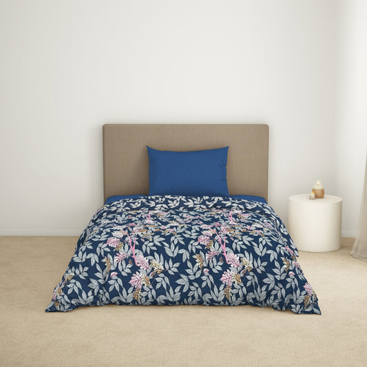 Floral Lichen Blue - Blue Microfiber Shell Single Quilt / AC Comforter - Bliss By Welspun