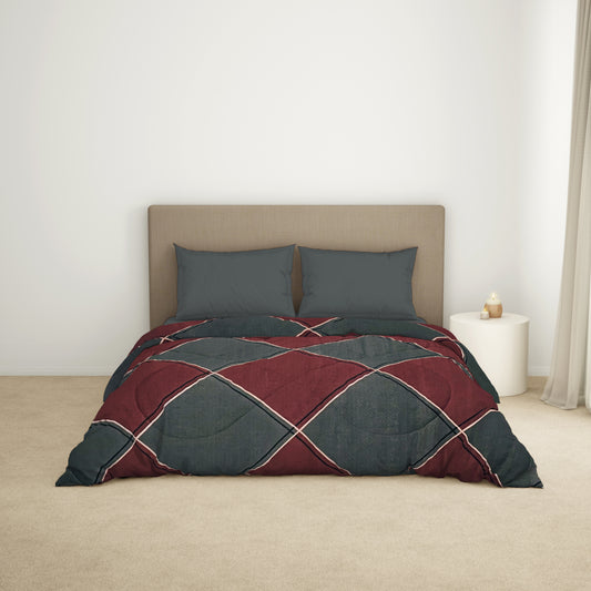 Geometric Maroon Microfiber Shell Double Quilt / AC Comforter - Bliss By Welspun