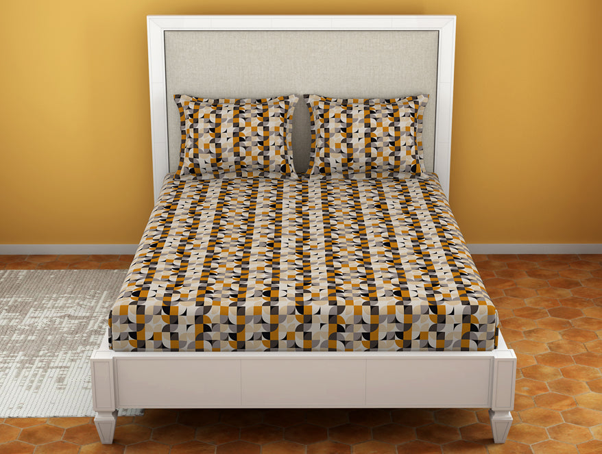 Geometric Sugar Swizzle - Cream Microfiber Double Bedsheet - Dazzle By Welspun