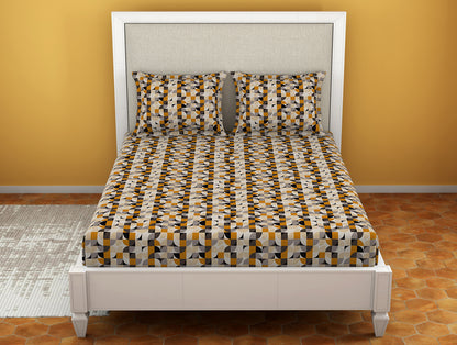 Geometric Sugar Swizzle - Cream Microfiber Double Bedsheet - Dazzle By Welspun