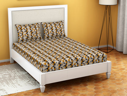 Geometric Sugar Swizzle - Cream Microfiber Double Bedsheet - Dazzle By Welspun