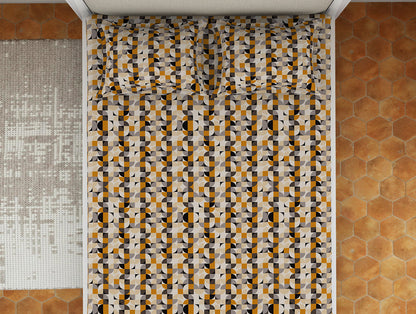 Geometric Sugar Swizzle - Cream Microfiber Double Bedsheet - Dazzle By Welspun