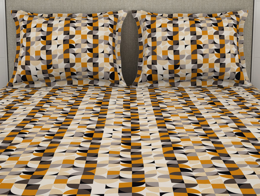 Geometric Sugar Swizzle - Cream Microfiber Double Bedsheet - Dazzle By Welspun