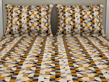 Geometric Sugar Swizzle - Cream Microfiber Double Bedsheet - Dazzle By Welspun