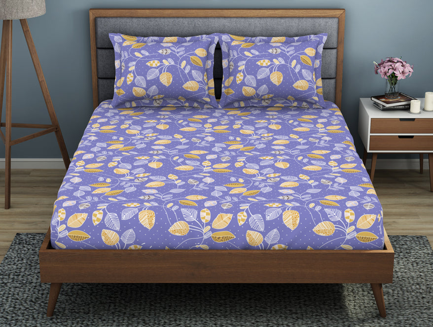 Floral Blue Iris - Violet Polycotton King Size Bedsheet - Wonder Full By Welspun