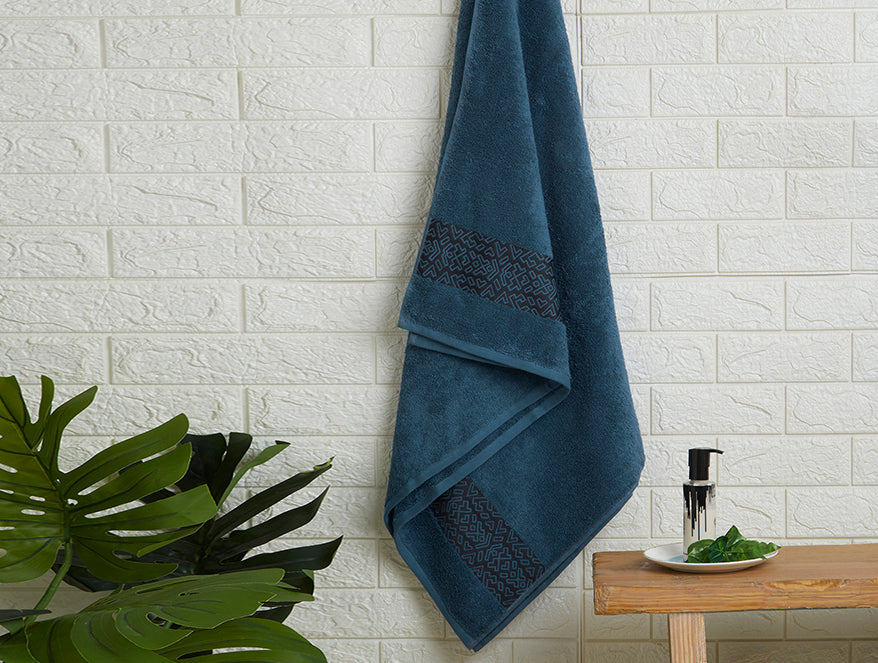 Blue-Aurum 100% Cotton Bath Towel- By Spaces