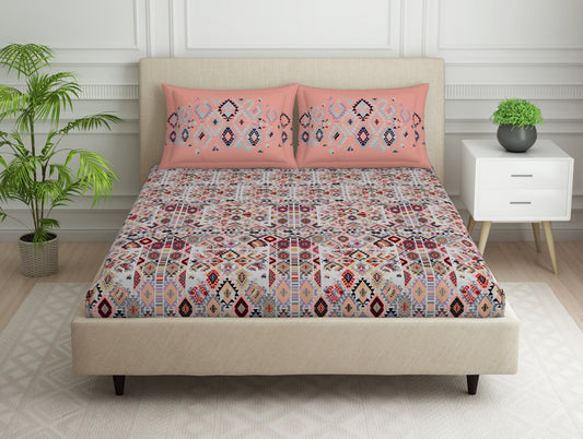 Essentials 100% Cotton King Size Bedsheet - Tribal Grid by Spaces