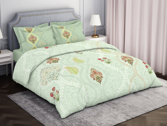 Light Green Essentials Premium 100% Cotton King Size Bedsheet - Gulbahar by Spaces