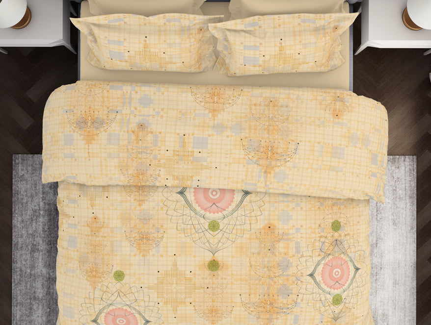 Beige Essentials Premium 100% Cotton King Size Bedsheet - Pattern Art by Spaces