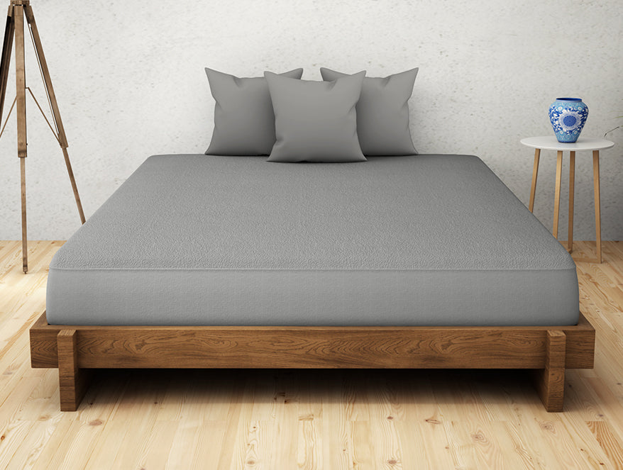 Grey Polyester Mattress Prot Single - Welprotect By Welspun