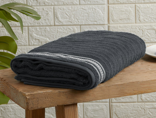 Solid Dark Grey 100% Cotton Bath Towel-Mellow By Spaces