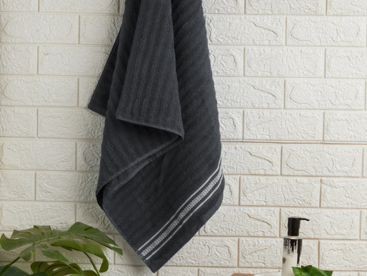 Solid Dark Grey 100% Cotton Bath Towel-Mellow By Spaces