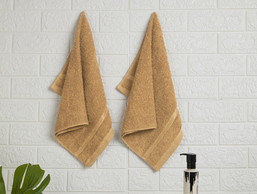 Tan 100% Cotton Hand Towel - Quik Dry By Welspun