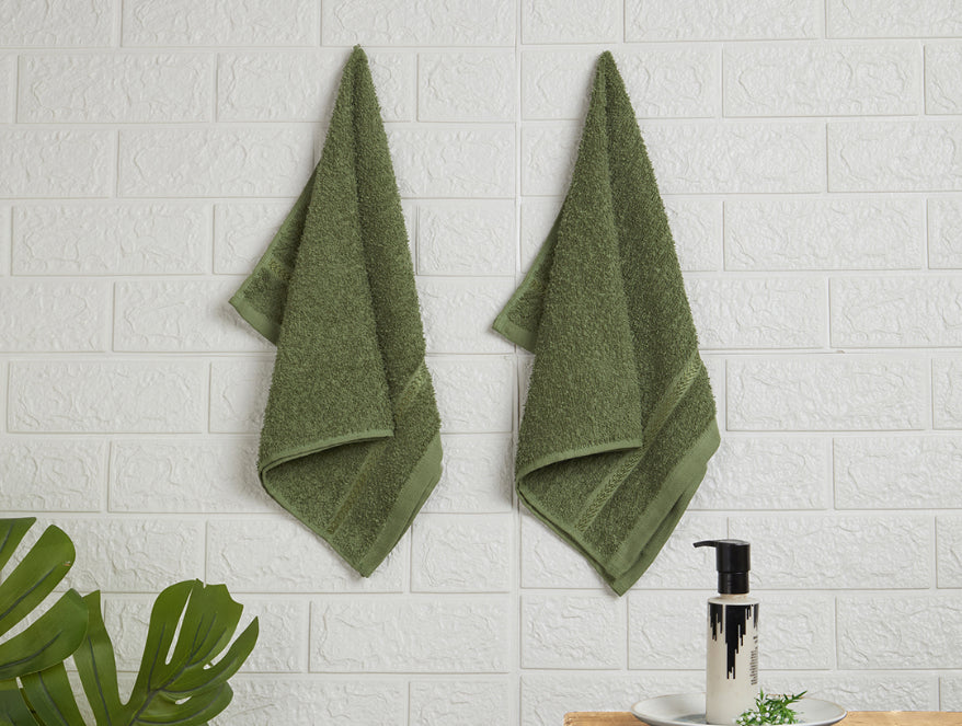 Green 100% Cotton Hand Towel - Quik Dry By Welspun