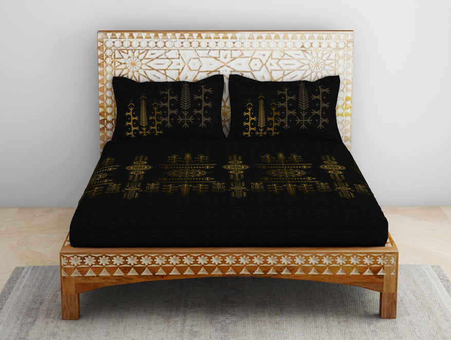 Gond Ornate Dark Brown 100% Cotton King Size Bedsheet - Rangana by Spaces