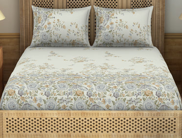 Gara Floral Light Blue 100% Cotton King Size Bedsheet - Rangana by Spaces