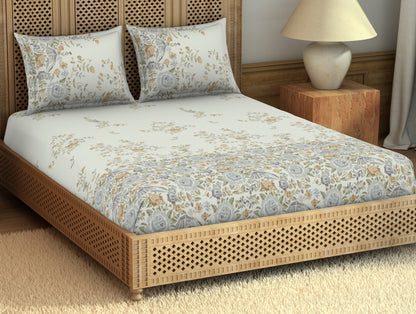 Gara Floral Light Blue 100% Cotton King Size Bedsheet - Rangana by Spaces
