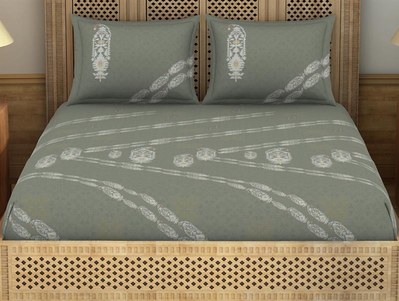 Jamdani Ornate Taupe 100% Cotton King Size Bedsheet - Rangana by Spaces