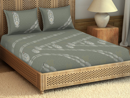 Jamdani Ornate Taupe 100% Cotton King Size Bedsheet - Rangana by Spaces