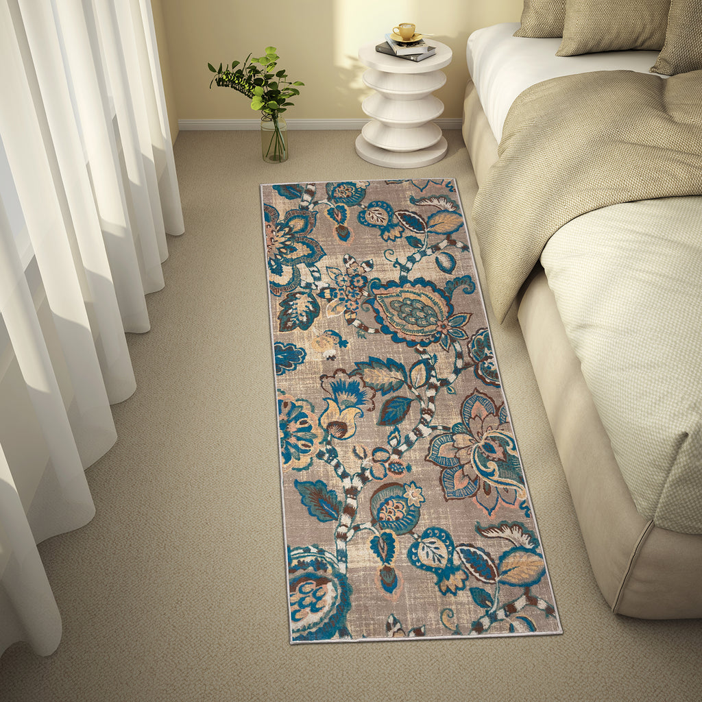 Floral Brown Polyester 1 Runner - Wonderfull Carpet By Welspun