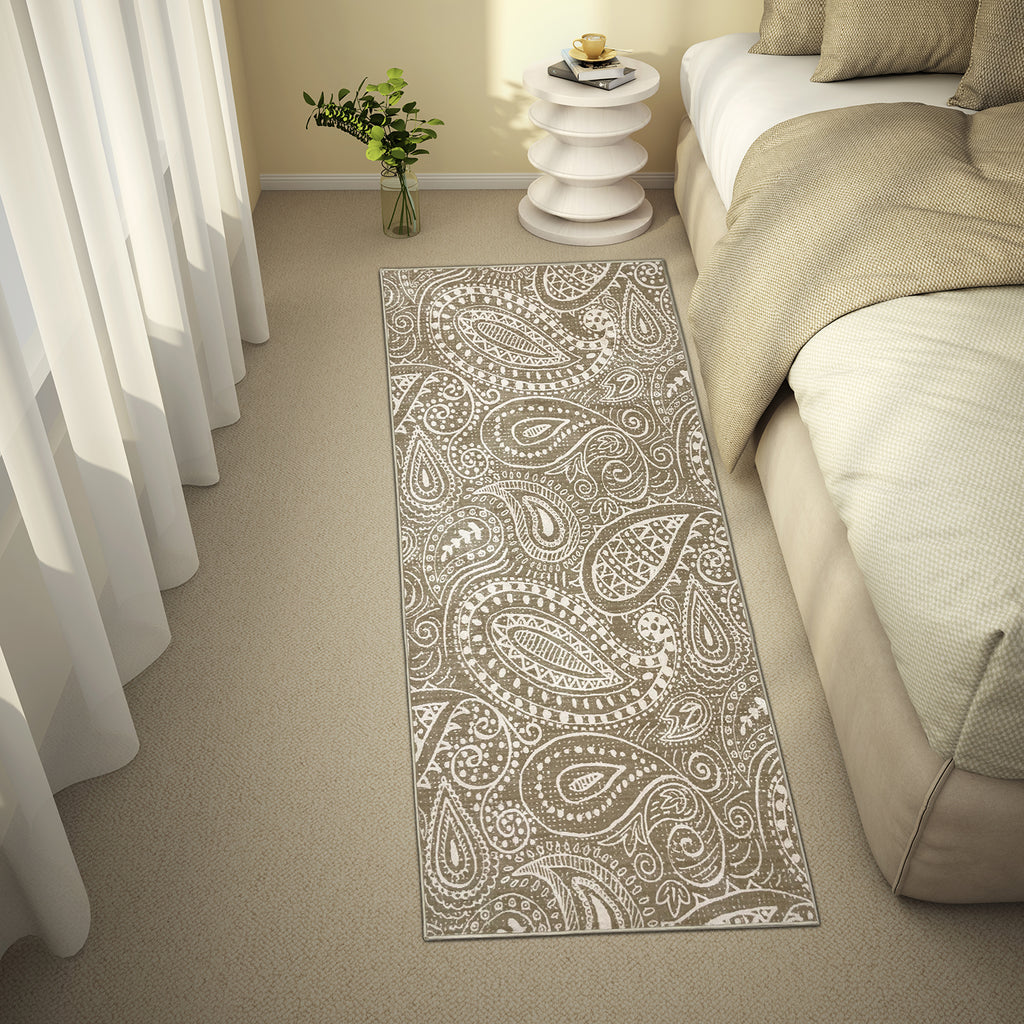 Ornate Light Brown Polyester Runner - Wonderfull Carpet By Welspun