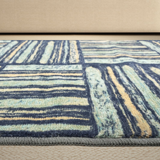 Geometric Blue Polyester Runner - Wonderfull Carpet By Welspun