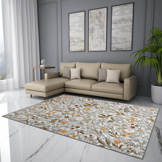 Floral Beige Polyester  Area Rug - Wonderfull Carpet By Welspun