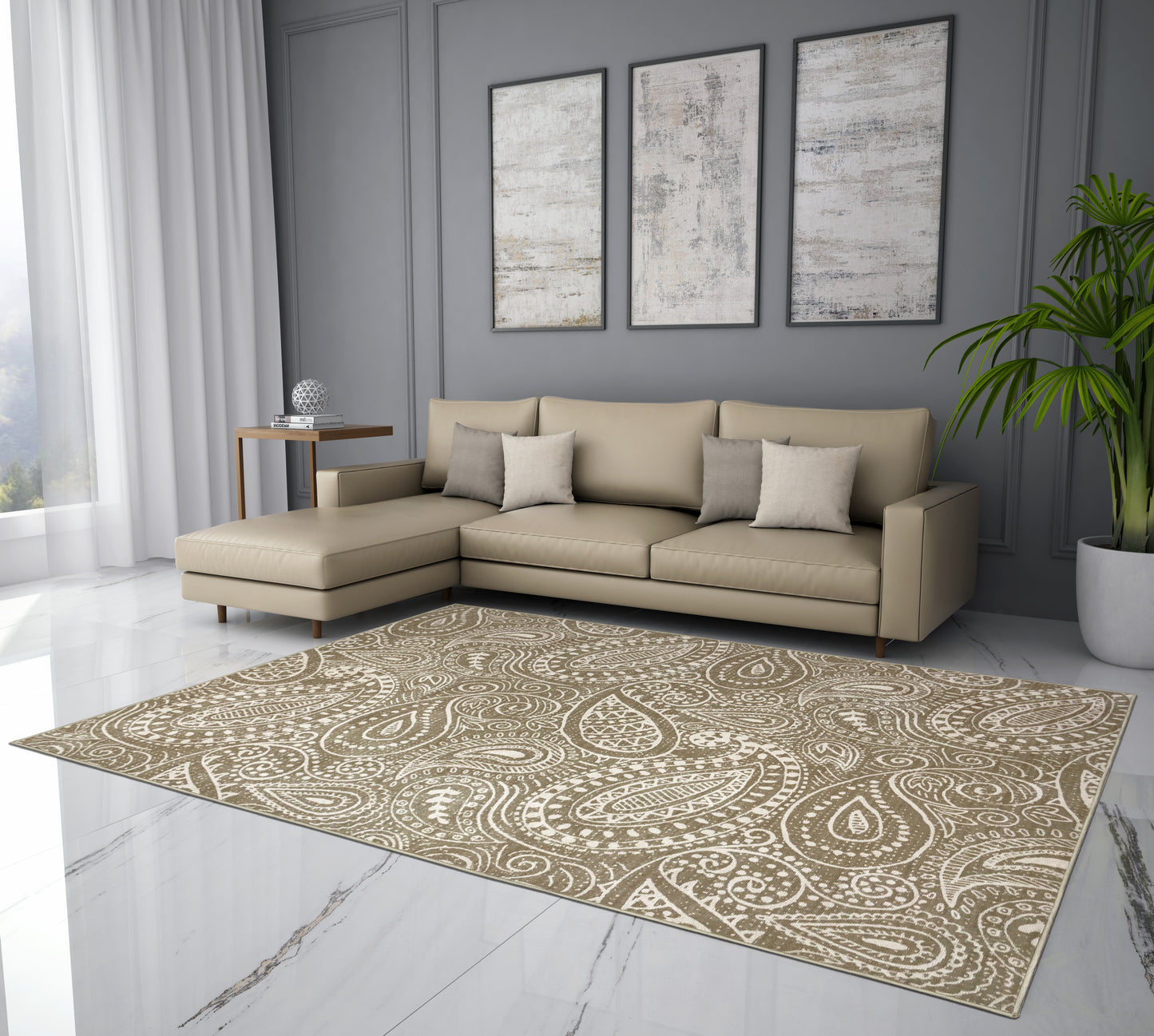 Blissful Light Brown Polyester Area Rug by Spaces