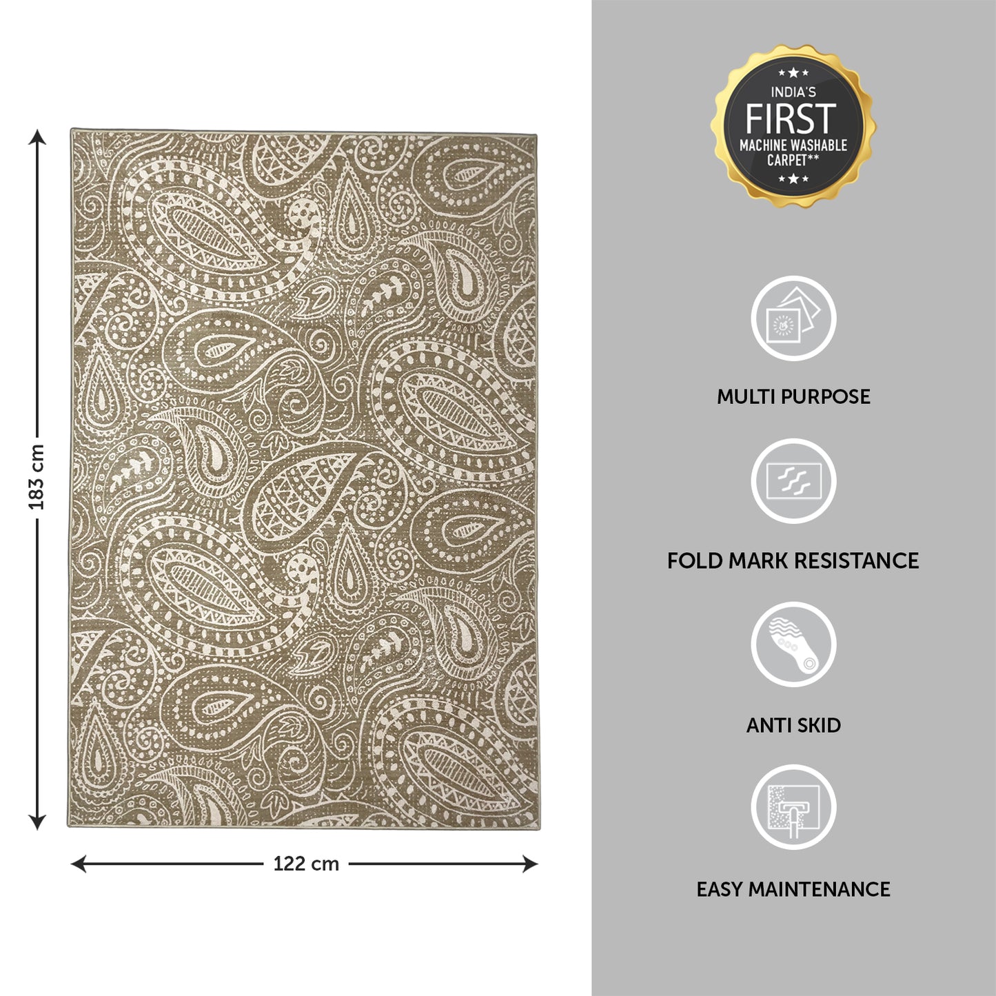 Ornate Light Brown Polyester Carpet by Welspun