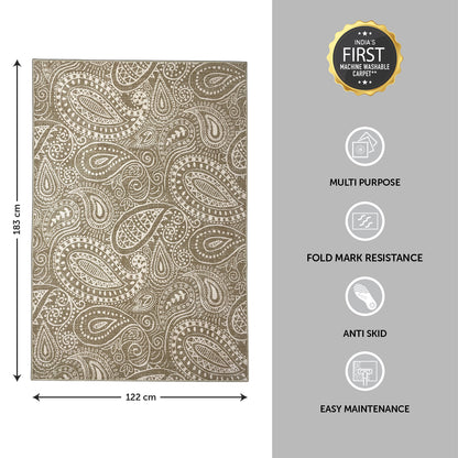 Ornate Light Brown Polyester Carpet by Welspun