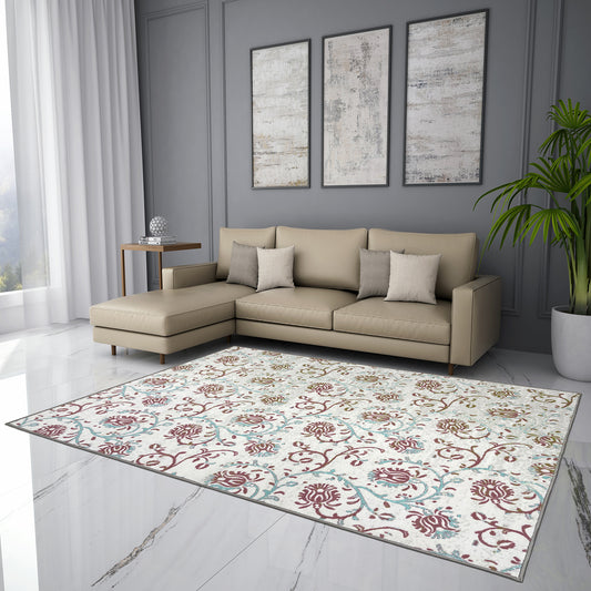 Floral Beige Polyester Area Rug - Wonderfull Carpet By Welspun