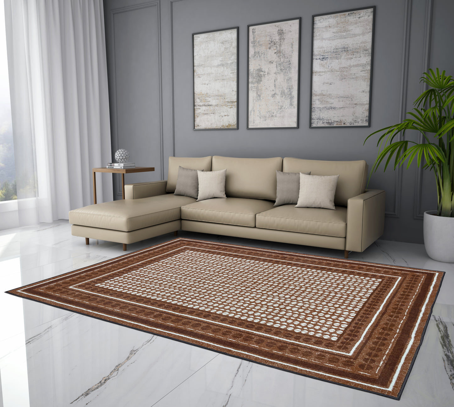 Blissful by Spaces: Brown Polyester Area Rug.