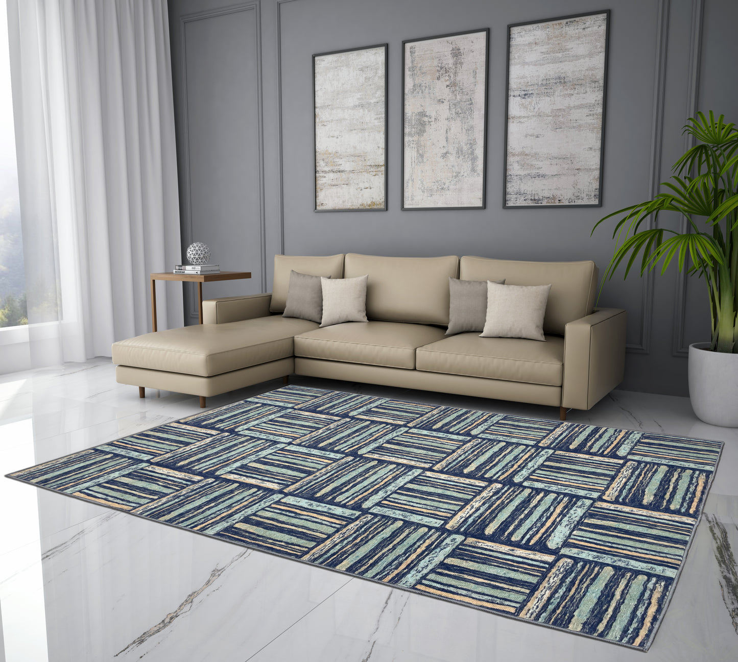 Blue Polyester Area Rug - Blissful By Spaces