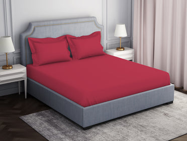 Solid Dark Red 100% Cotton Fitted Queen - Essentials by Spaces